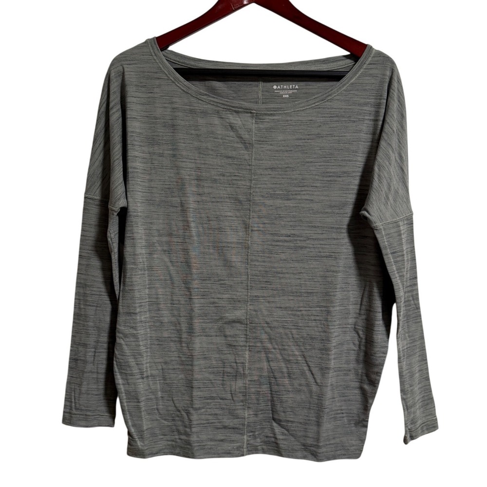 Athleta Womens XXS Grey Space Dye Long Sleeve Boat Neck Relaxed Top